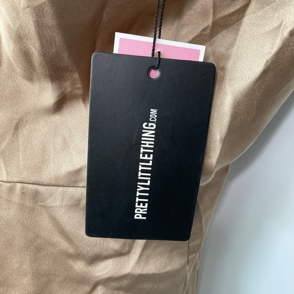 PrettyLittleThing Champagne Satin Cowl Neck Bodycon Dress Size 6 - Picture 9 of 13